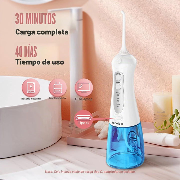 Nicefeel - Irrigador Dental Inalámbrico Limpiador de Dientes, 10.1...