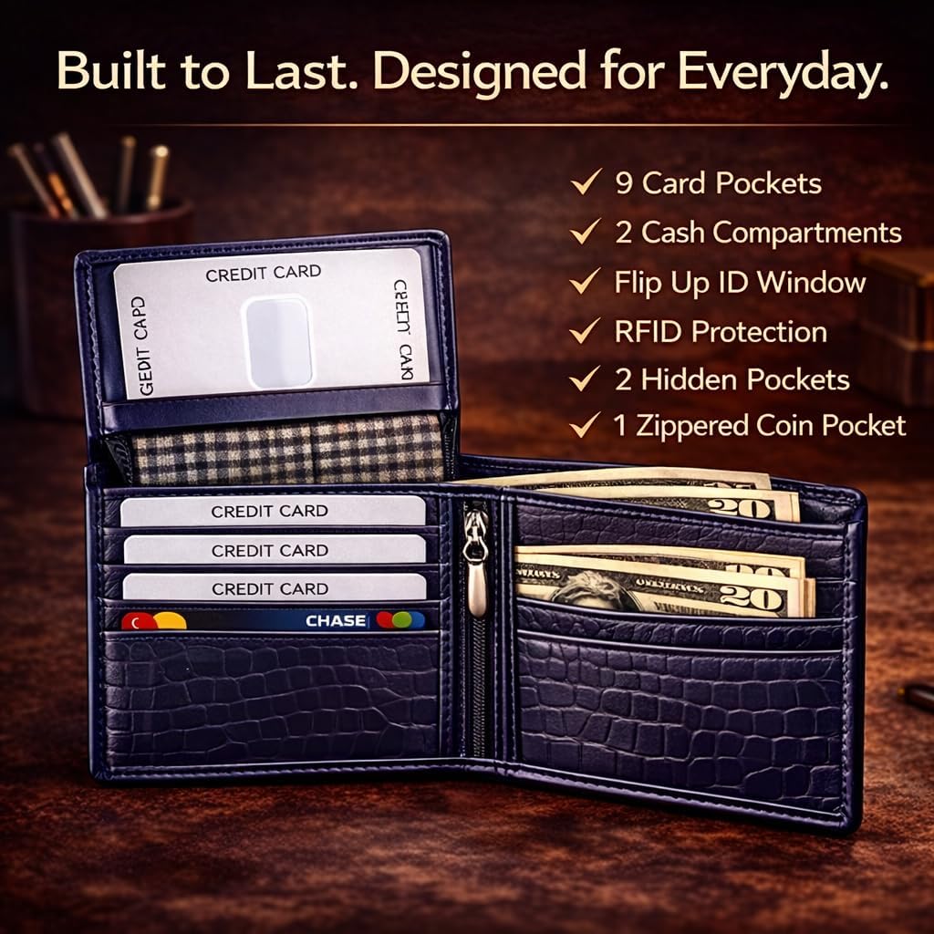 Cartera de cuero para hombre - Bloqueo RFID, delgada y elegante con...