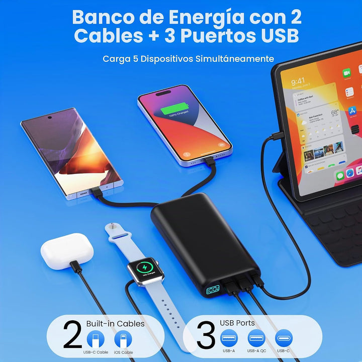Cargador Portátil 40,800mAh Banco de Energía con Cables Integrados,...