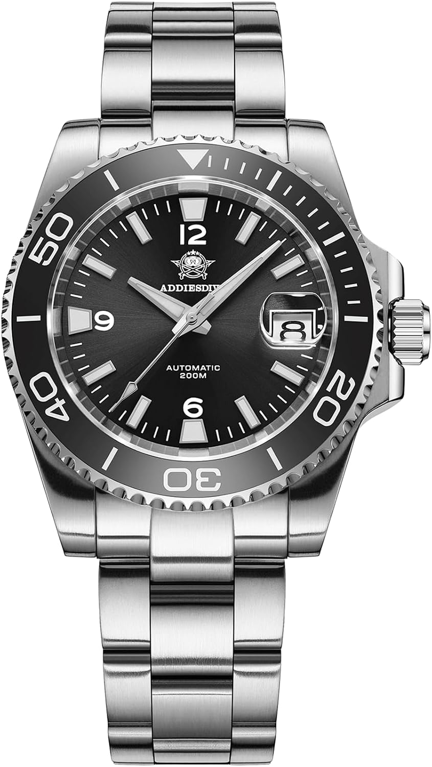 Reloj de buceo automático ADDIESDIVE para hombre Movimiento NH35A/8215 Bisel giratorio de zafiro Luminiscente 200 M resistente al agua Fácil de leer con números grandes Reloj de buceo para hombre