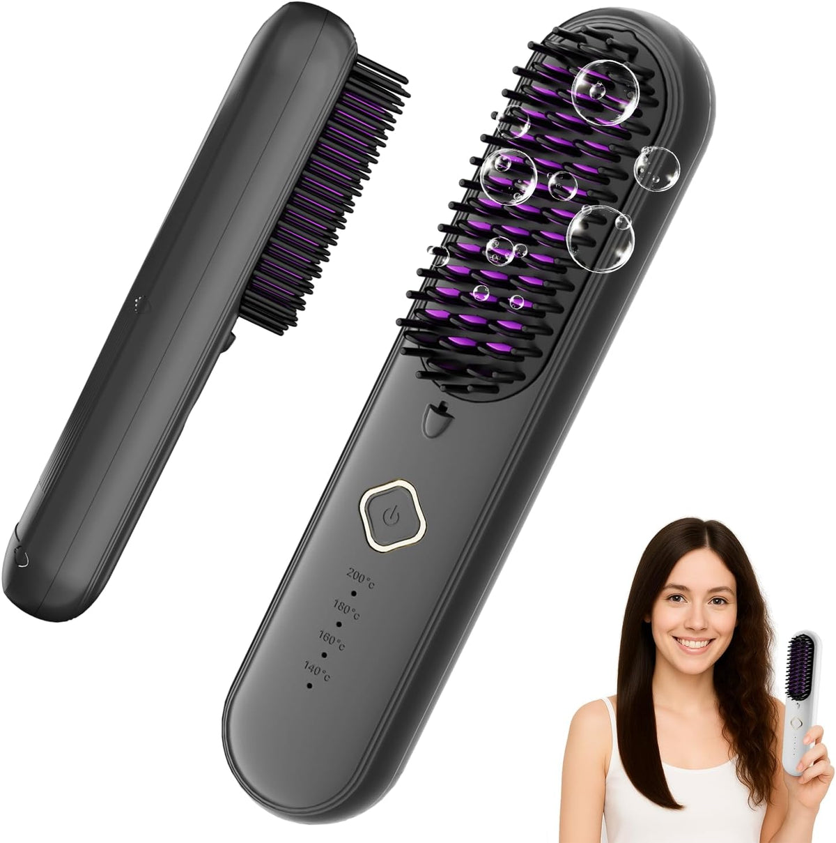 Cepillo alisador de pelo inalámbrico, cepillo alisador portátil par...