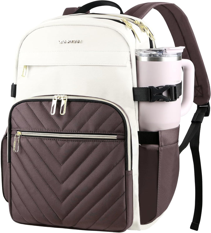 VANKEAN Mochila para laptop para mujer, Beige-café, 15,6 pulg., Moc...