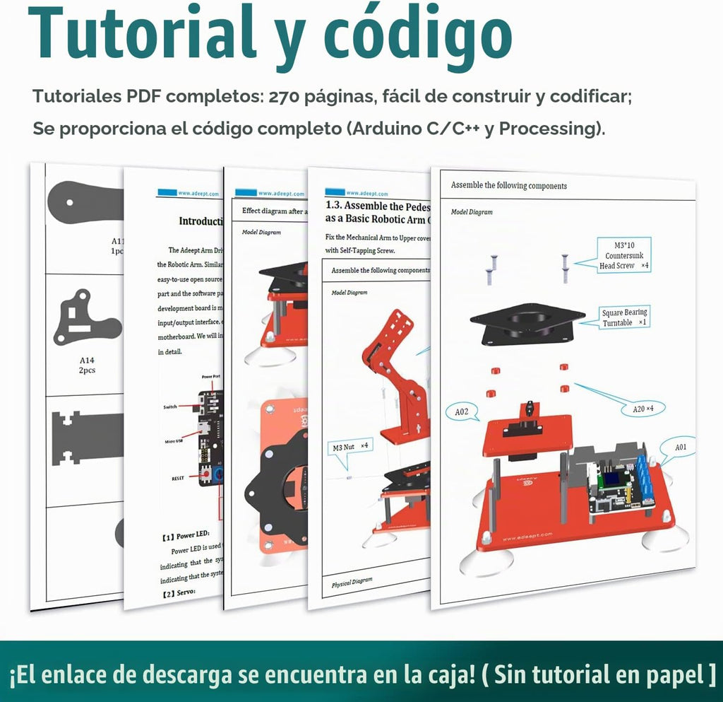 Kit de Brazo Robótico Adeept de 5DOF Compatible con Arduino IDE, Brazo Robótico Programable DIY Codificación STEM Educativo de 5 Ejes, Kit Inicial de Robot con Pantalla OLED, Procesamiento de Código y