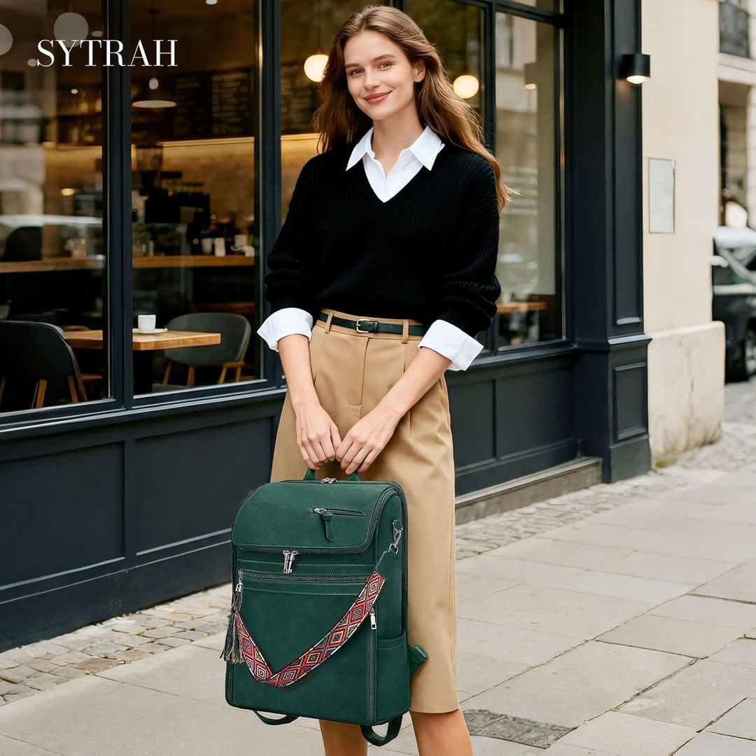 Mochila de cuero para laptop SYTRAH para mujer, bolso de diseñador...