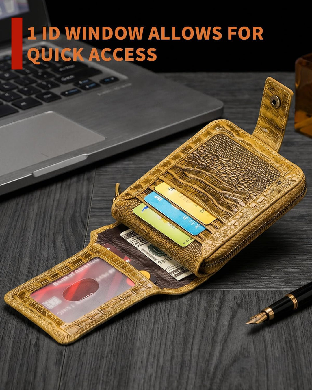 Cartera de cuero genuino con patrón de cocodrilo Steel Lion para ho...