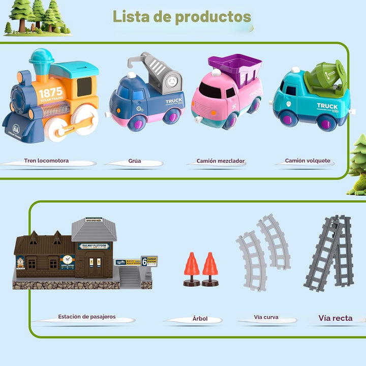 Juego de tren para niños pequeños, juguete de tren eléctrico para n...