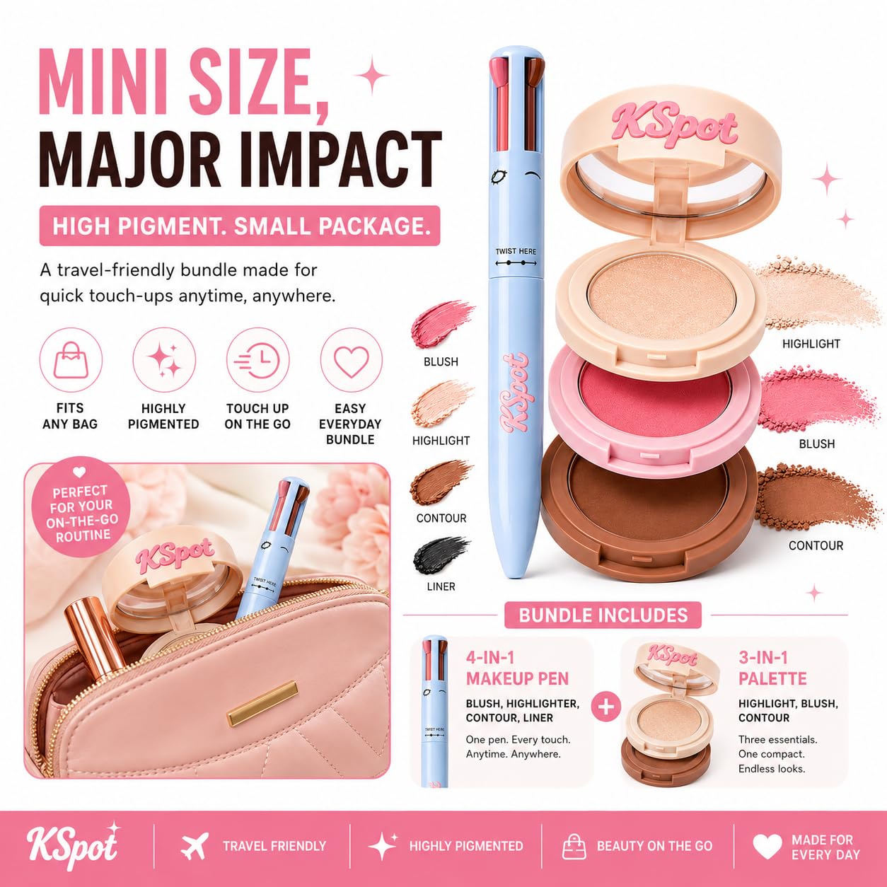 kspot On the Go Touch Up Duo, 4 in 1 Makeup Pen and 3 in 1 Face Pal...