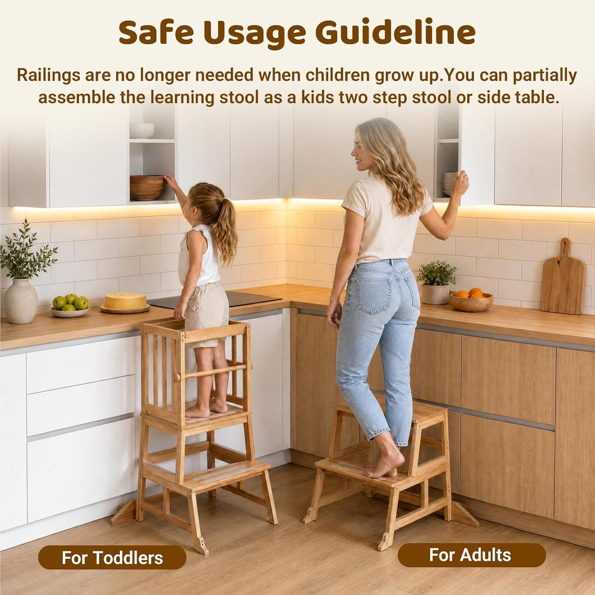 COSYLAND Taburete de cocina para niños pequeños, 1.5-3 años, natural