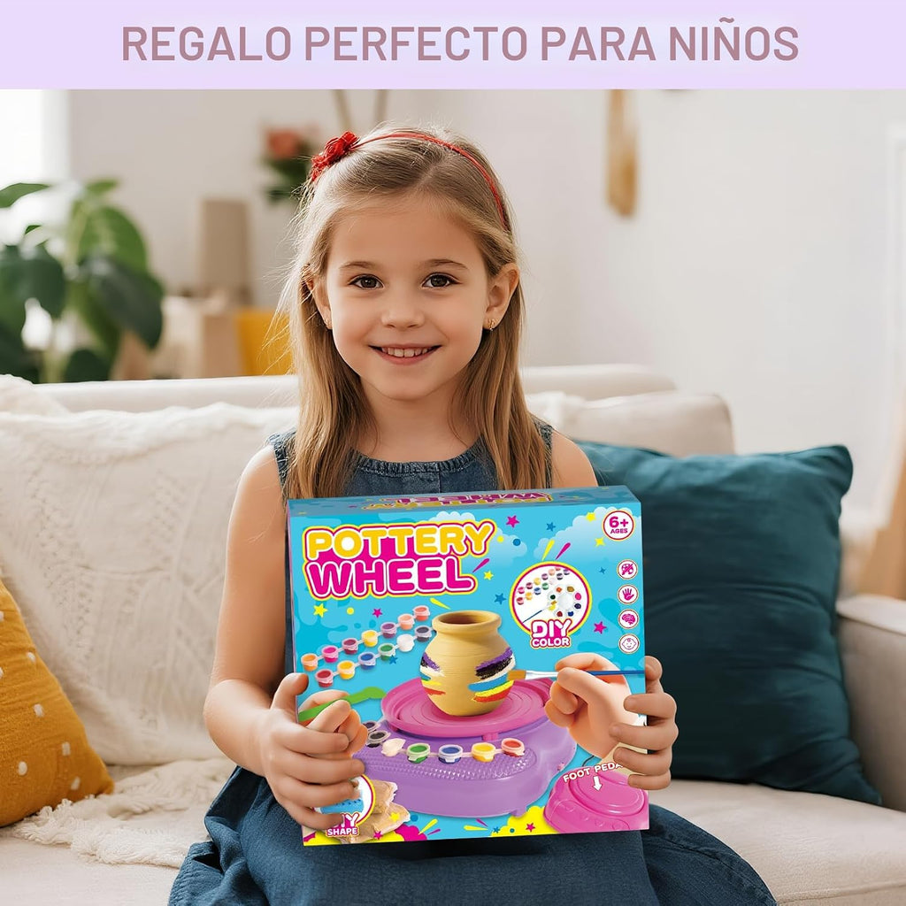 Rueda de cerámica para niños, kit completo con arcilla seca al aire