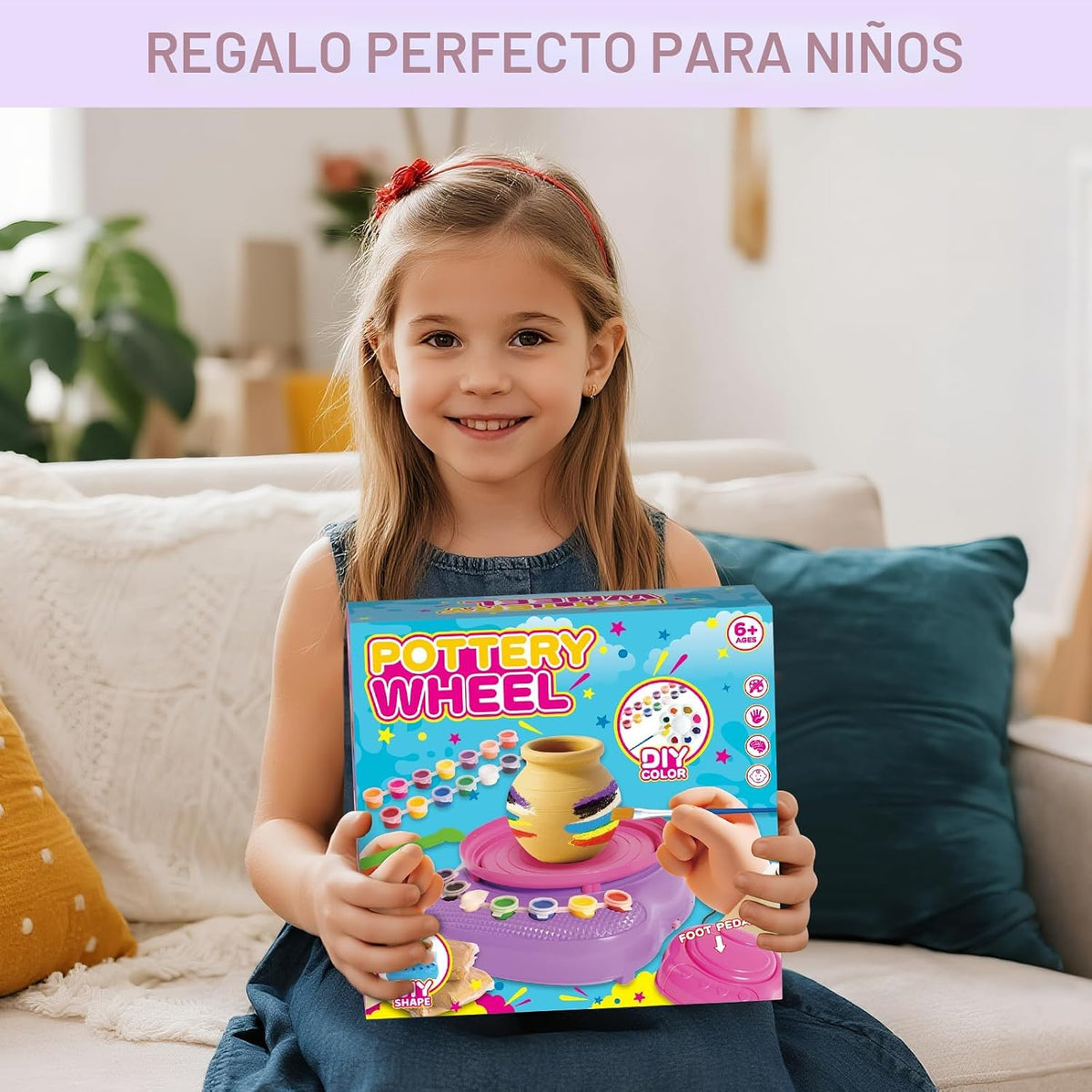 Rueda de cerámica para niños, kit completo con arcilla seca al aire