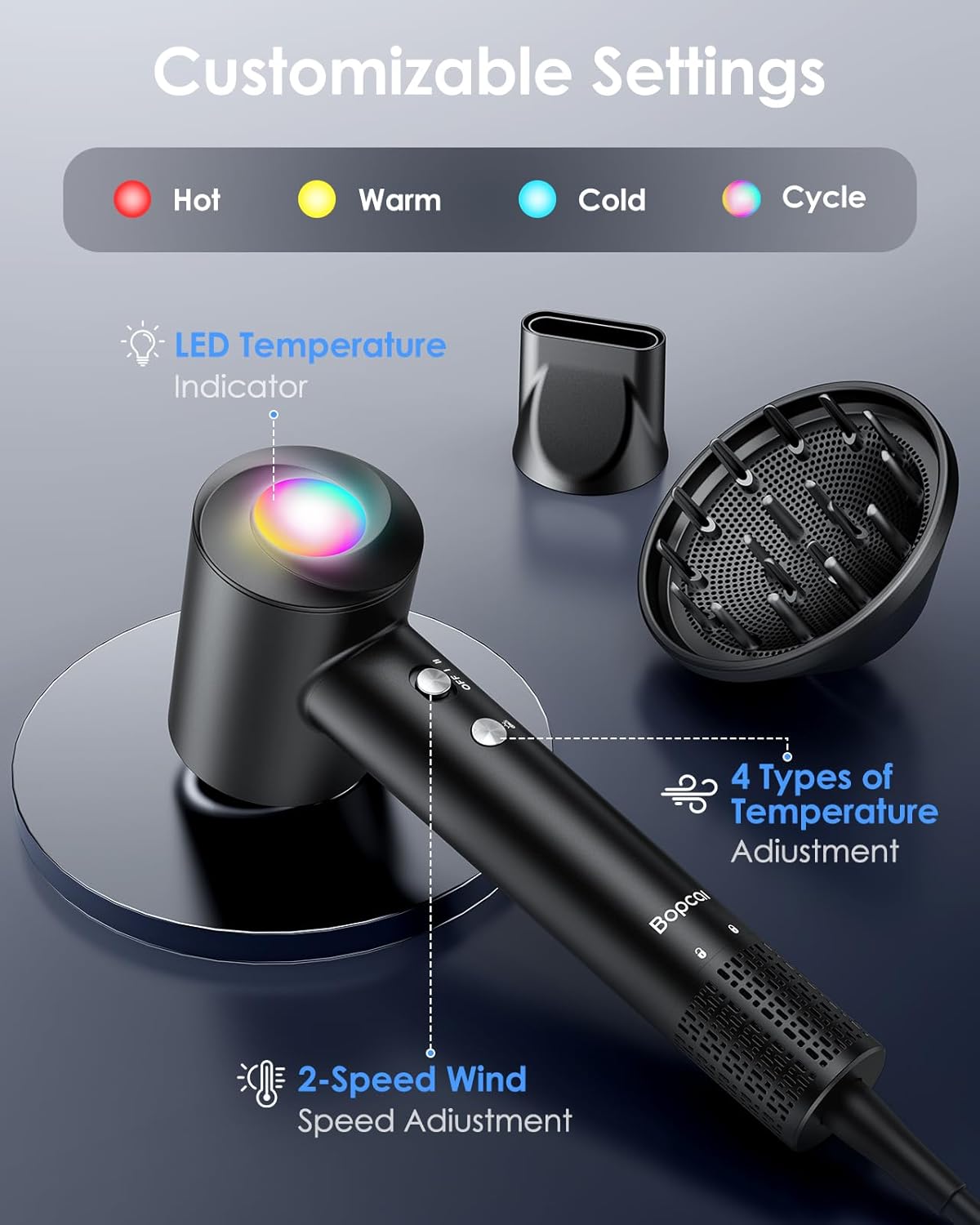 Ionic - Secador de pelo con difusor, secadora de alta velocidad de...