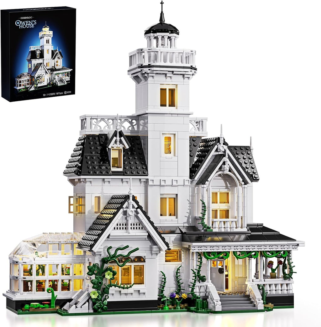 Juego de construcción de casa mágica con luz LED, juguete de bloques de casa Owens, kit de construcción de modelo de arquitectura de creador, compatible con Lego Horror House, decoración de oficina en