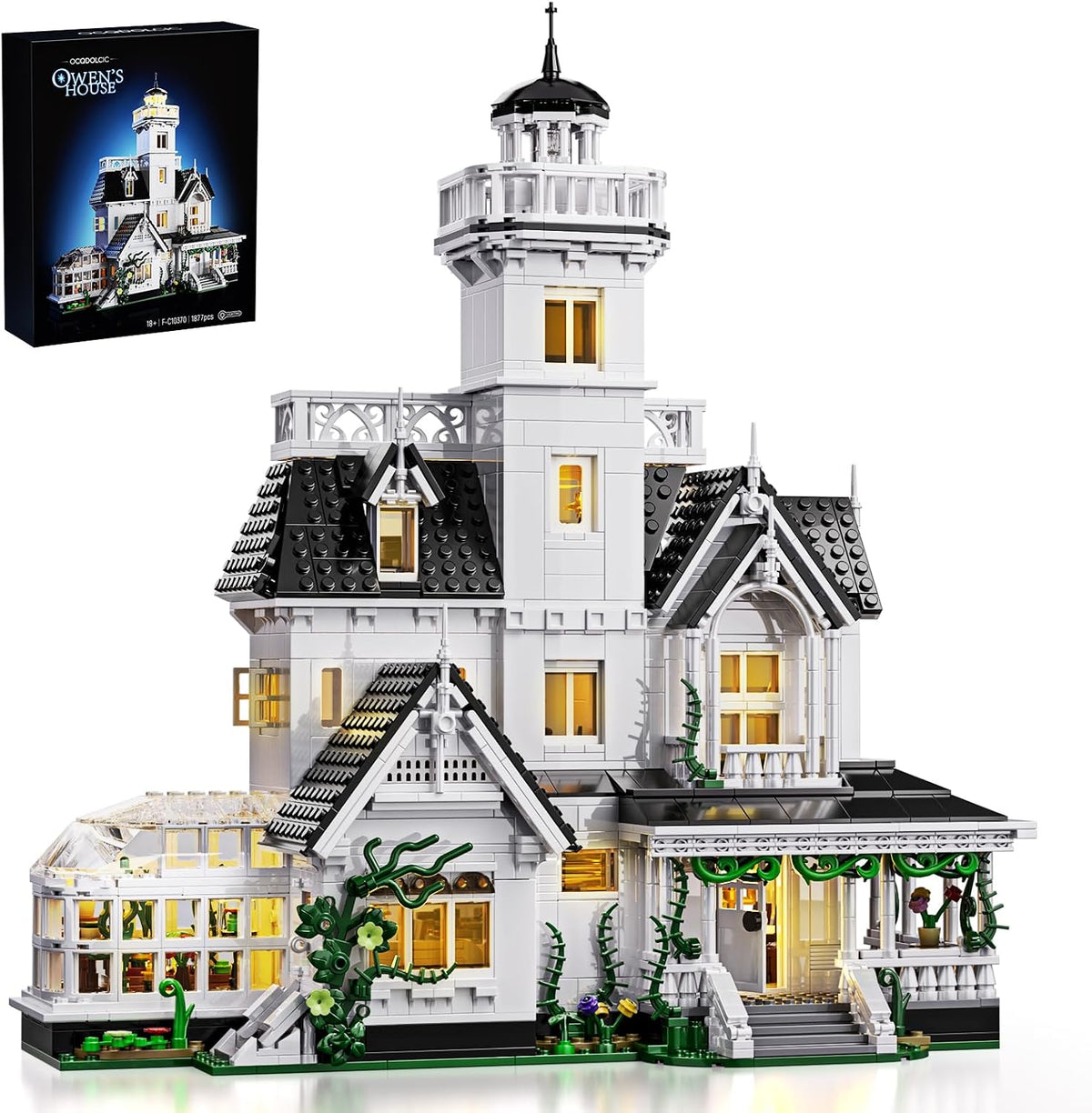 Juego de construcción de casa mágica con luz LED, juguete de bloques de casa Owens, kit de construcción de modelo de arquitectura de creador, compatible con Lego Horror House, decoración de oficina en