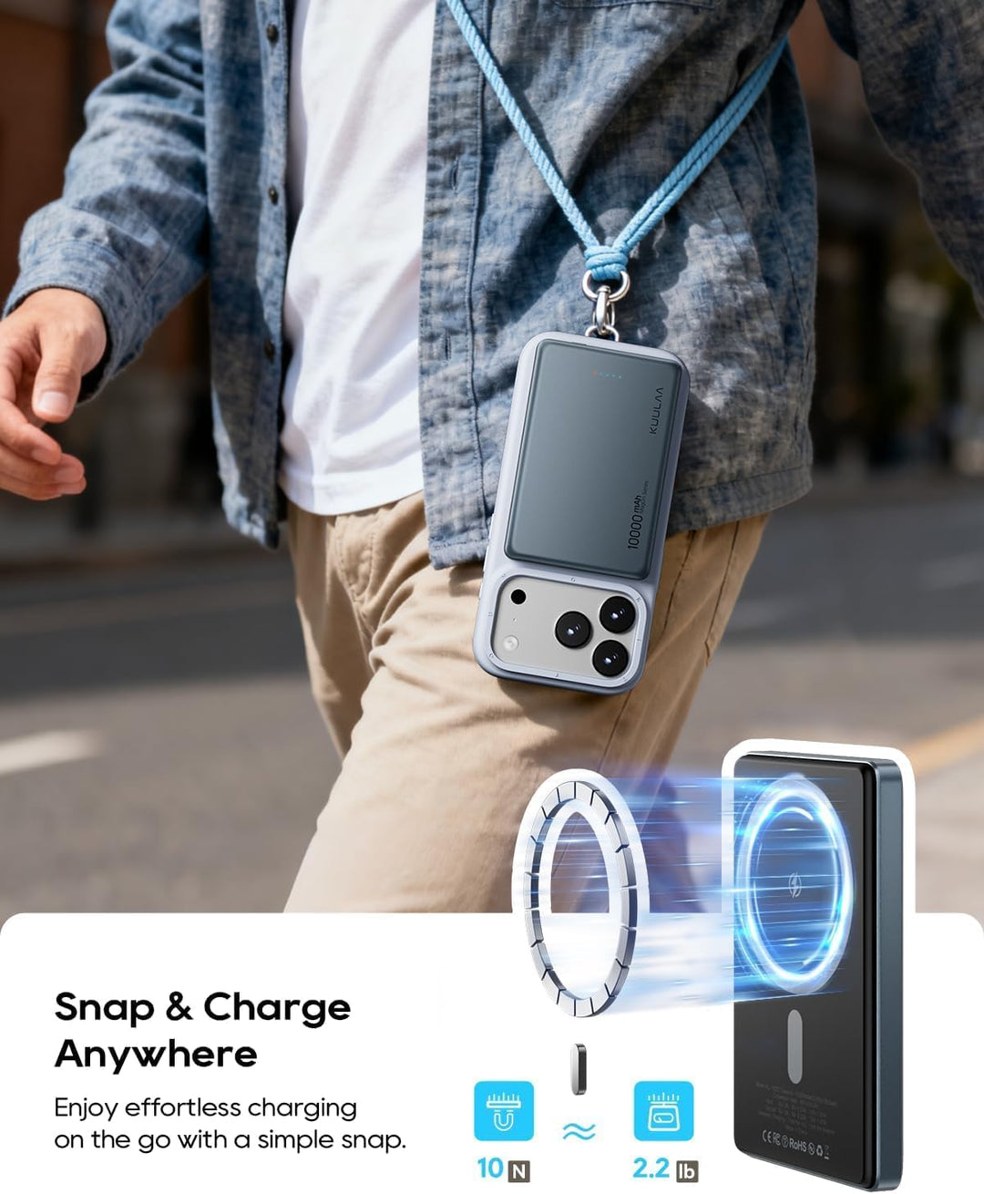 Kuulaa Cargador portátil magnético de 10000 mAh, batería Magsafe de...