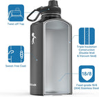 Coolflask Botella de agua de 128 onzas aislada con popote y 3 tapas a