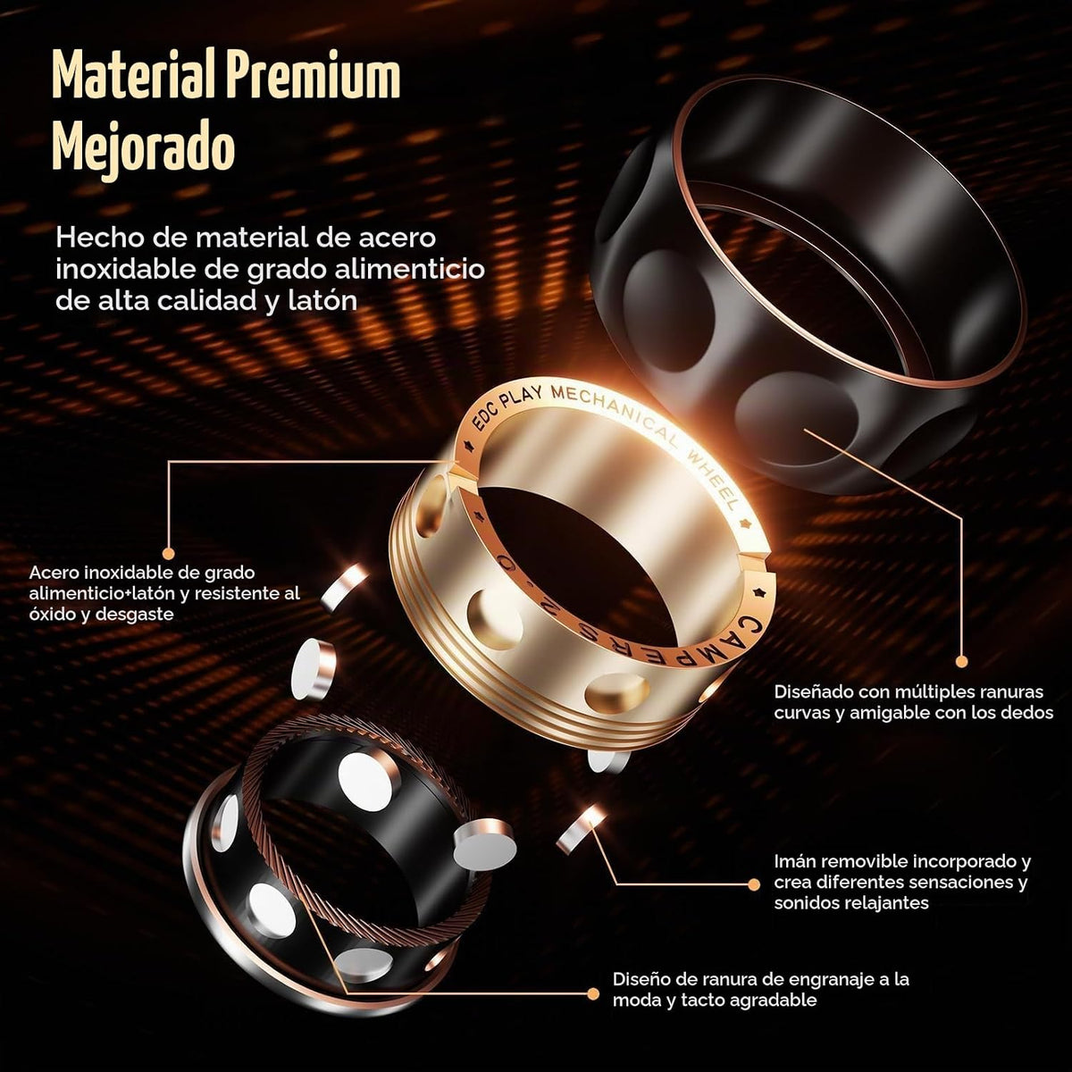 Anillo giratorio magnético mejorado para aliviar el estrés