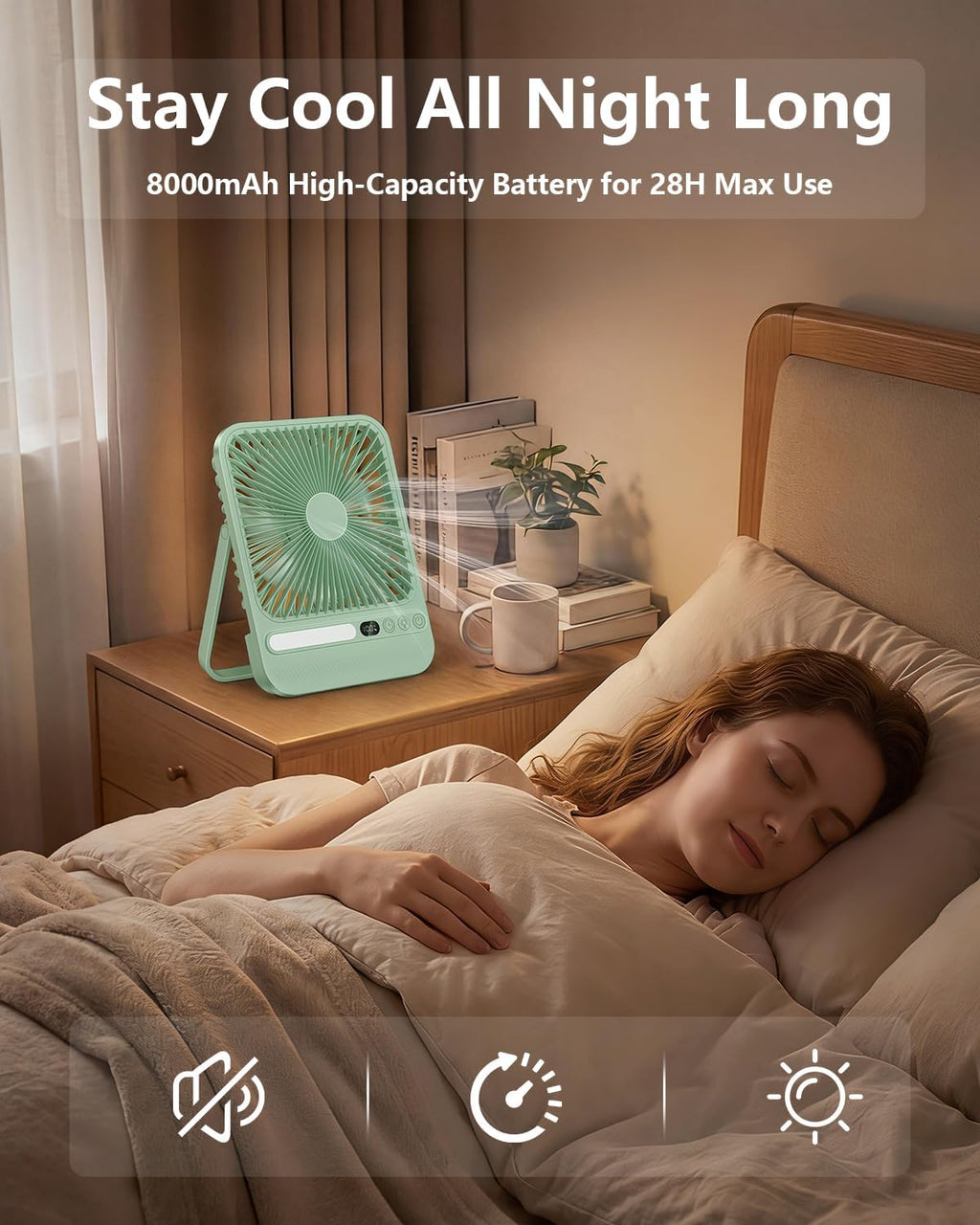 BIVBTP Ventilador de viaje portátil ultrafino de 8000 mAh con tempo...