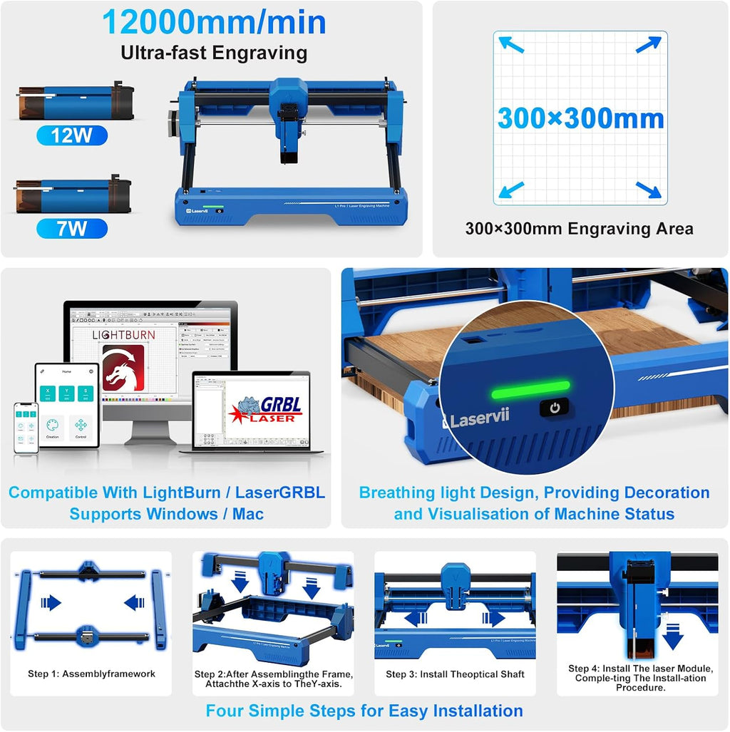 Laservii Grabador láser L1 Pro 7000mW, cortador del laser del área de