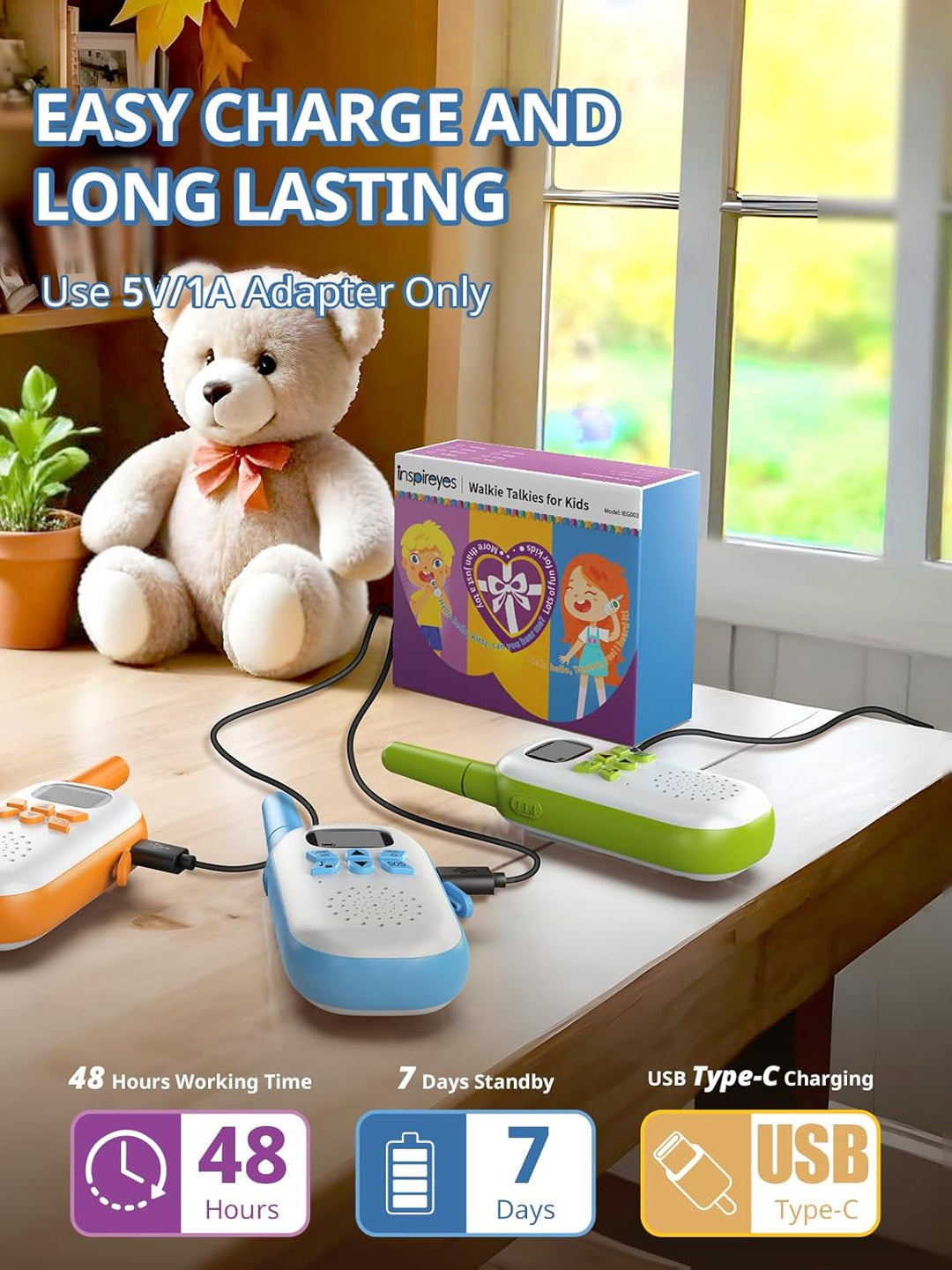 Inspireyes Walkie Talkies para niños recargables, juguetes para niñ...
