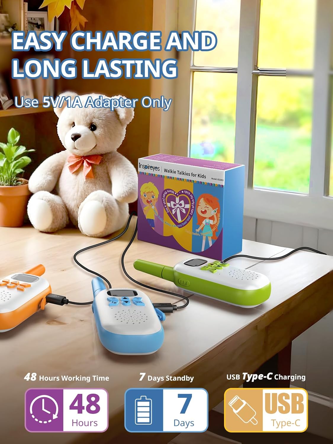 Inspireyes Walkie Talkies para niños recargables, juguetes para niñ...