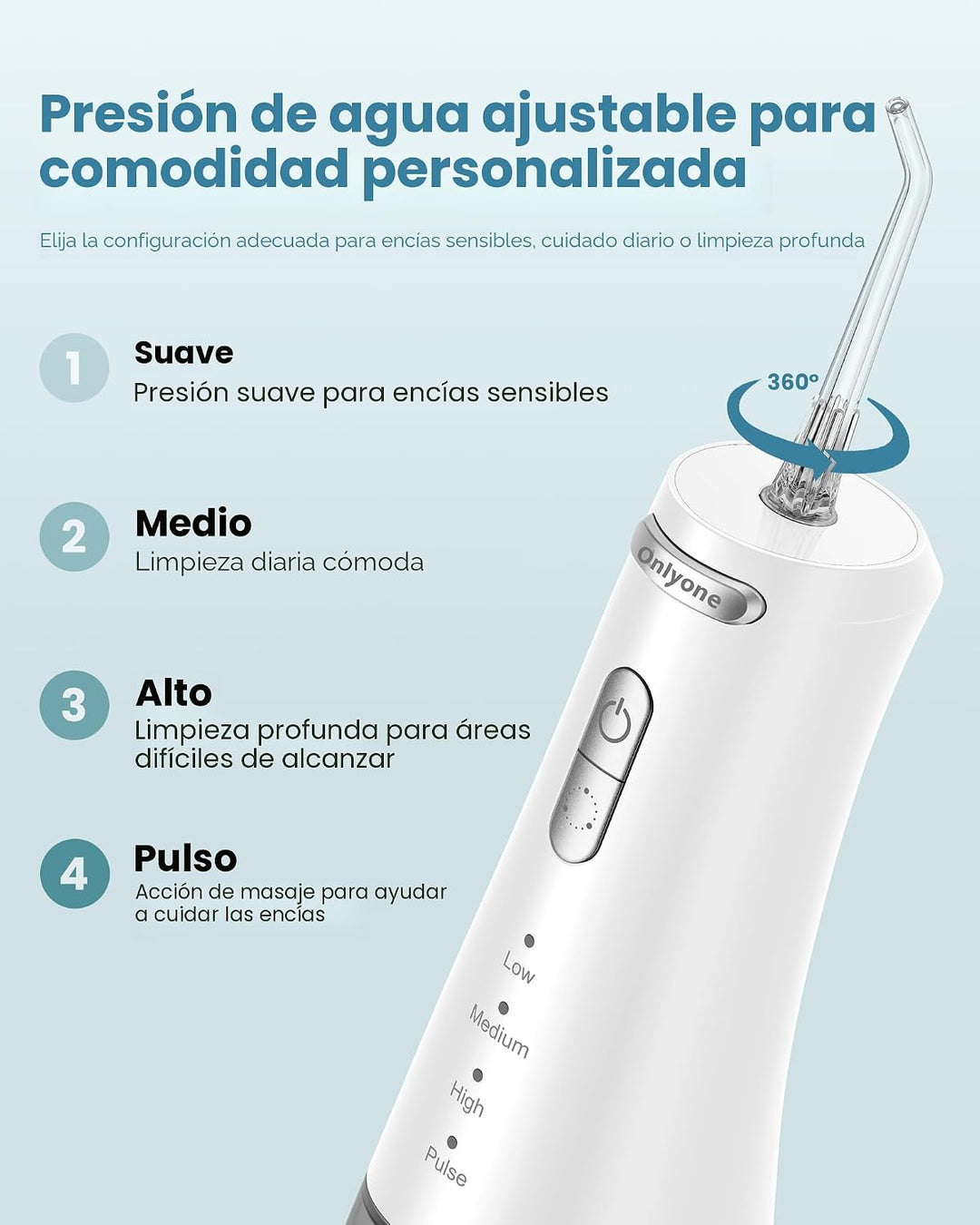 Onlyone - Irrigador dental con presión de agua ajustable para el cu...