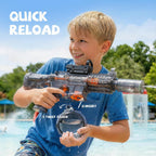 Pistola de agua eléctrica, adecuada para niños y adultos, tanque de agua de gran capacidad, luz LED con efecto de llama bozal, piscina al aire libre, juguete de batalla de playa (M416-azul)