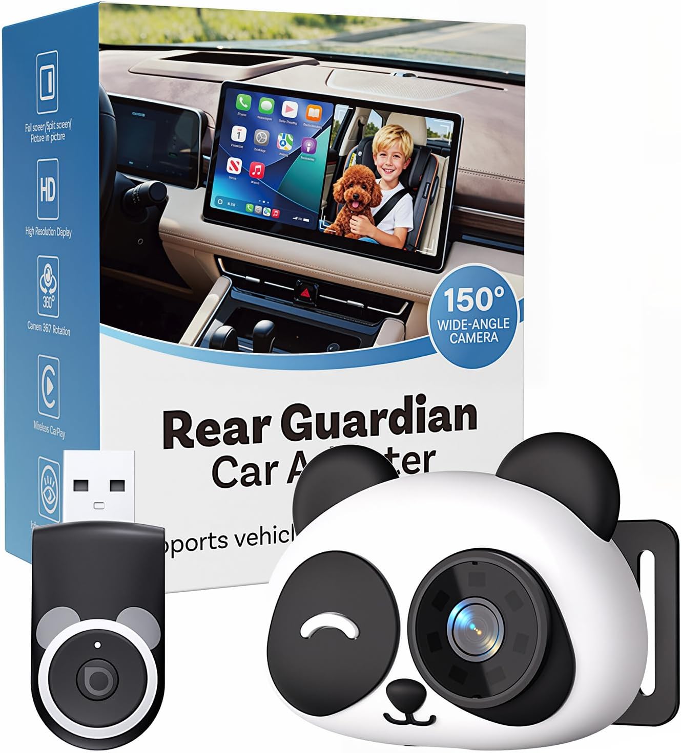 Lusdy Cámara inalámbrica CarPlay para coche de bebé para iPhone, mo...