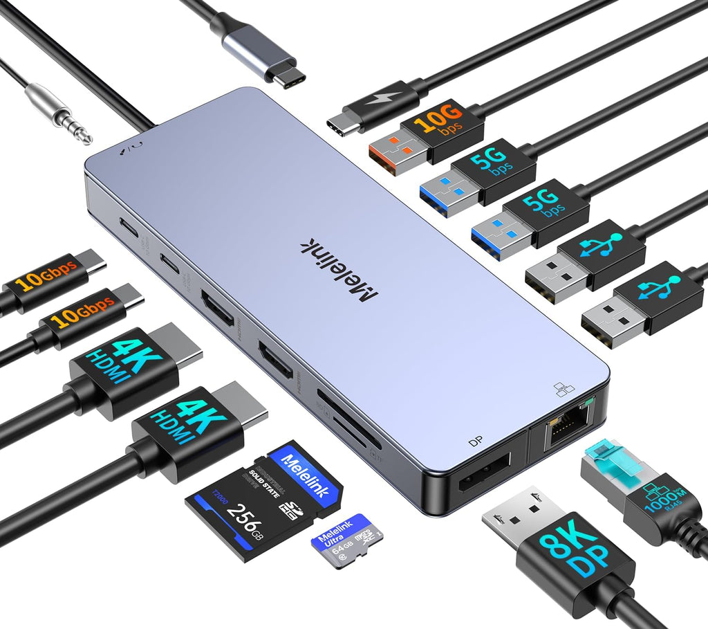 Estación de acoplamiento para portátil USB C Monitor dual, adaptador