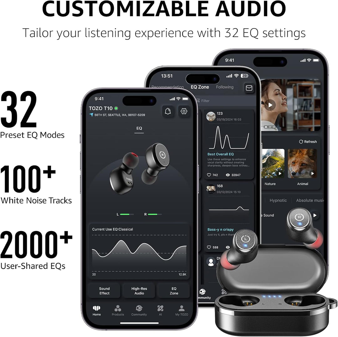 TOZO - T10 - Auriculares inalámbricos Bluetooth 5.0 1 Negro