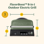 Cuisinart Parrilla eléctrica para exteriores, freidora de aire 8 en 1