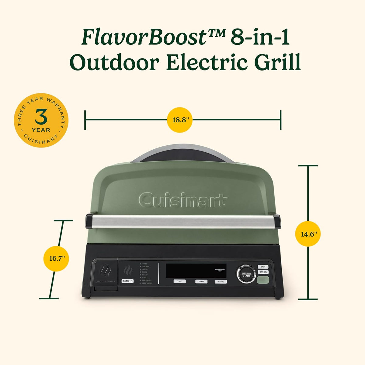 Cuisinart Parrilla eléctrica para exteriores, freidora de aire 8 en 1