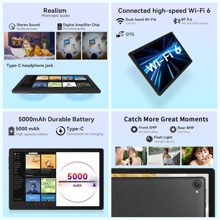 Evermyth Tableta, tableta Android de 10 pulgadas con Ocata Core, 8G...