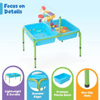 FUNLIO Mesa de agua de arena para niños pequeños, mesa sensorial 4 en 1 de altura ajustable para edades de 3 a 6 años, 2 contenedores de almacenamiento, panel acrílico y 16 accesorios, uso en