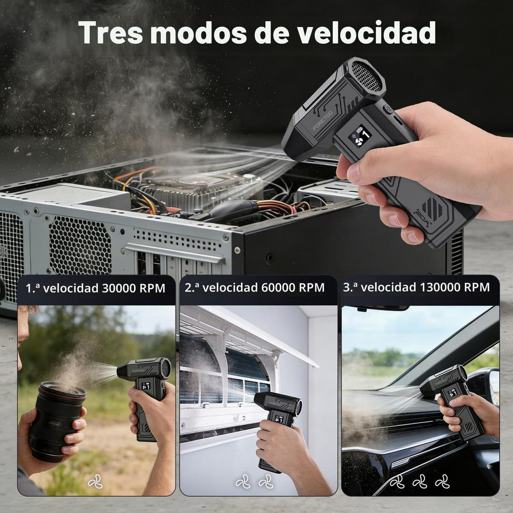 Foretoo Plumero de aire comprimido, pantalla LED súper potente de 130000 rpm, plumero de aire eléctrico con tiempo de funcionamiento prolongado, soplador de aire recargable para el hogar, cámara