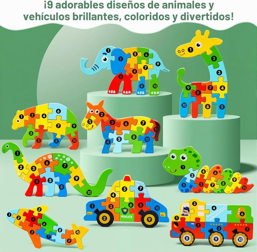 Paquete de 9 rompecabezas de madera para niños de 3 a 5 años, rompecabezas de animales Montessori