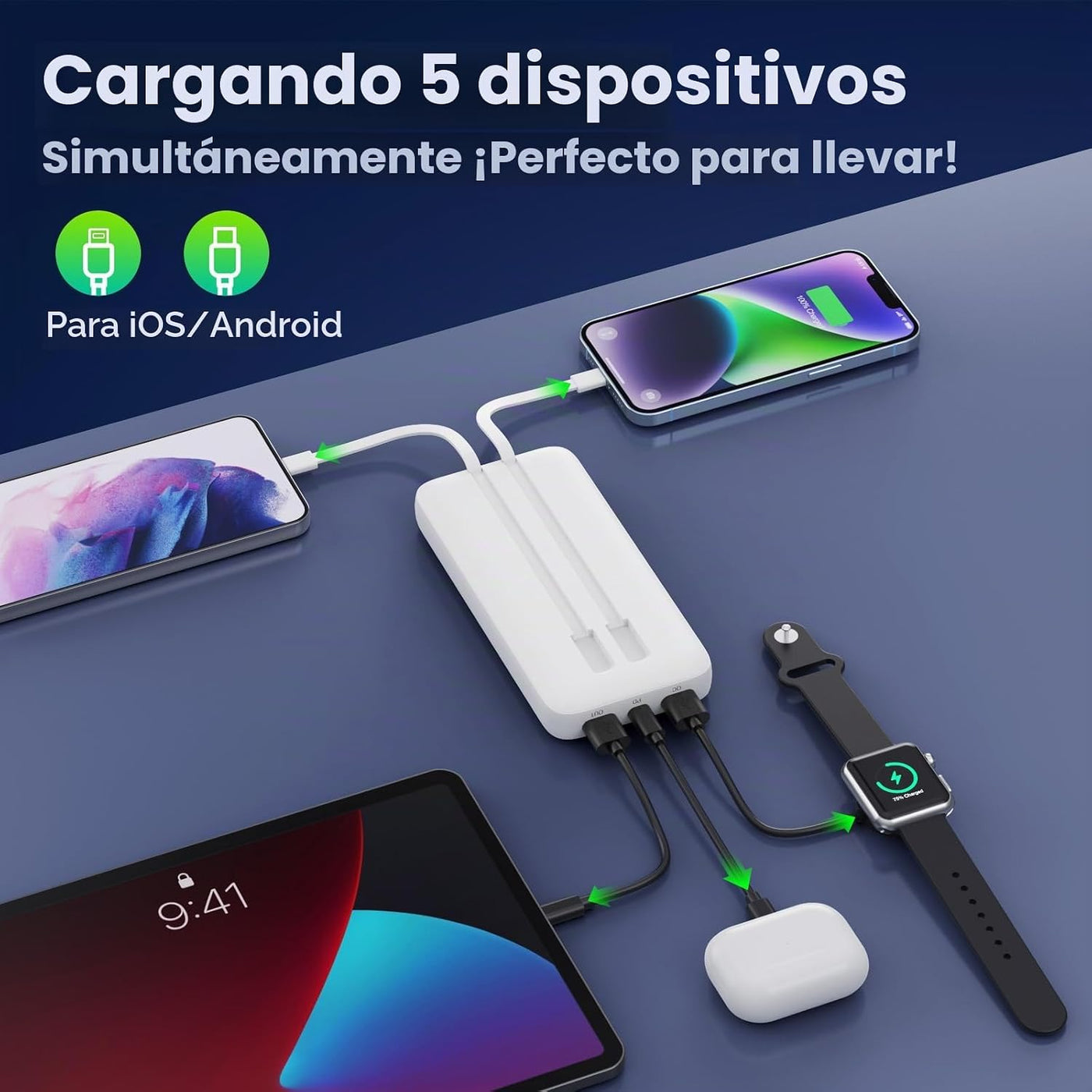 Cargador Portátil PowerBank 40,800mAh con 2 Cables Integrados, Carg...