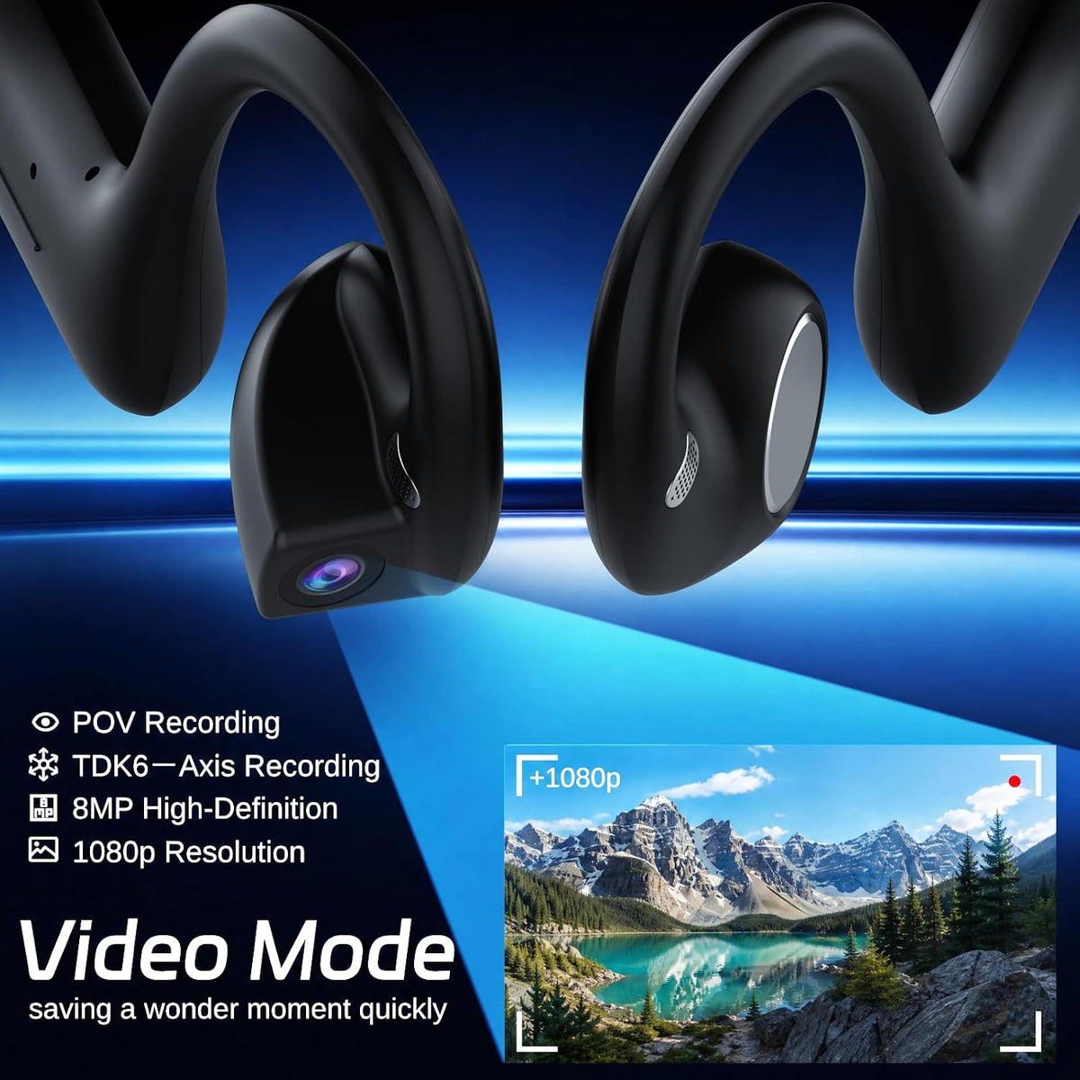 MONODEAL E12 Auriculares inteligentes de conducción ósea con cámara