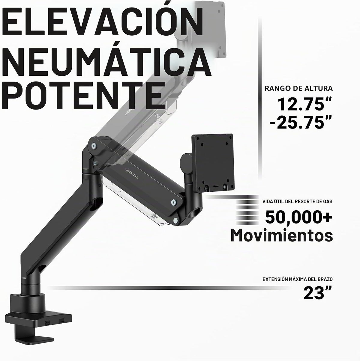 Brazo de monitor resistente para pantallas ultraanchas de 57", soporta hasta 59.4 libras, soporte de escritorio de movimiento completo con VESA de liberación rápida (75/100/7.874 in