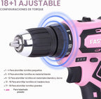 FASTPRO Taladro rosa de 20 V, kit de destornillador inalámbrico con bolsa