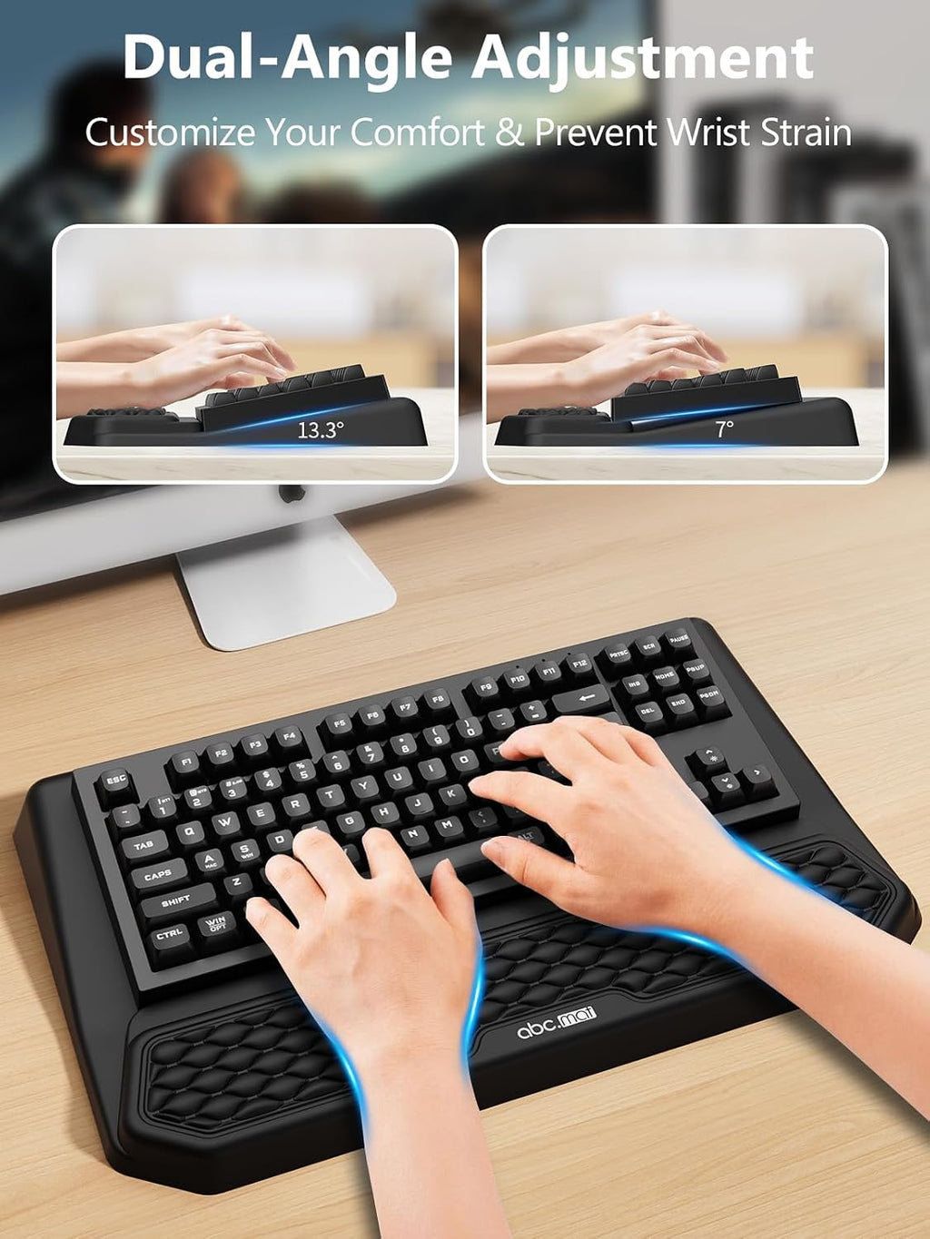 Soporte ergonómico 2 en 1 para teclado con reposamuñecas, color negro