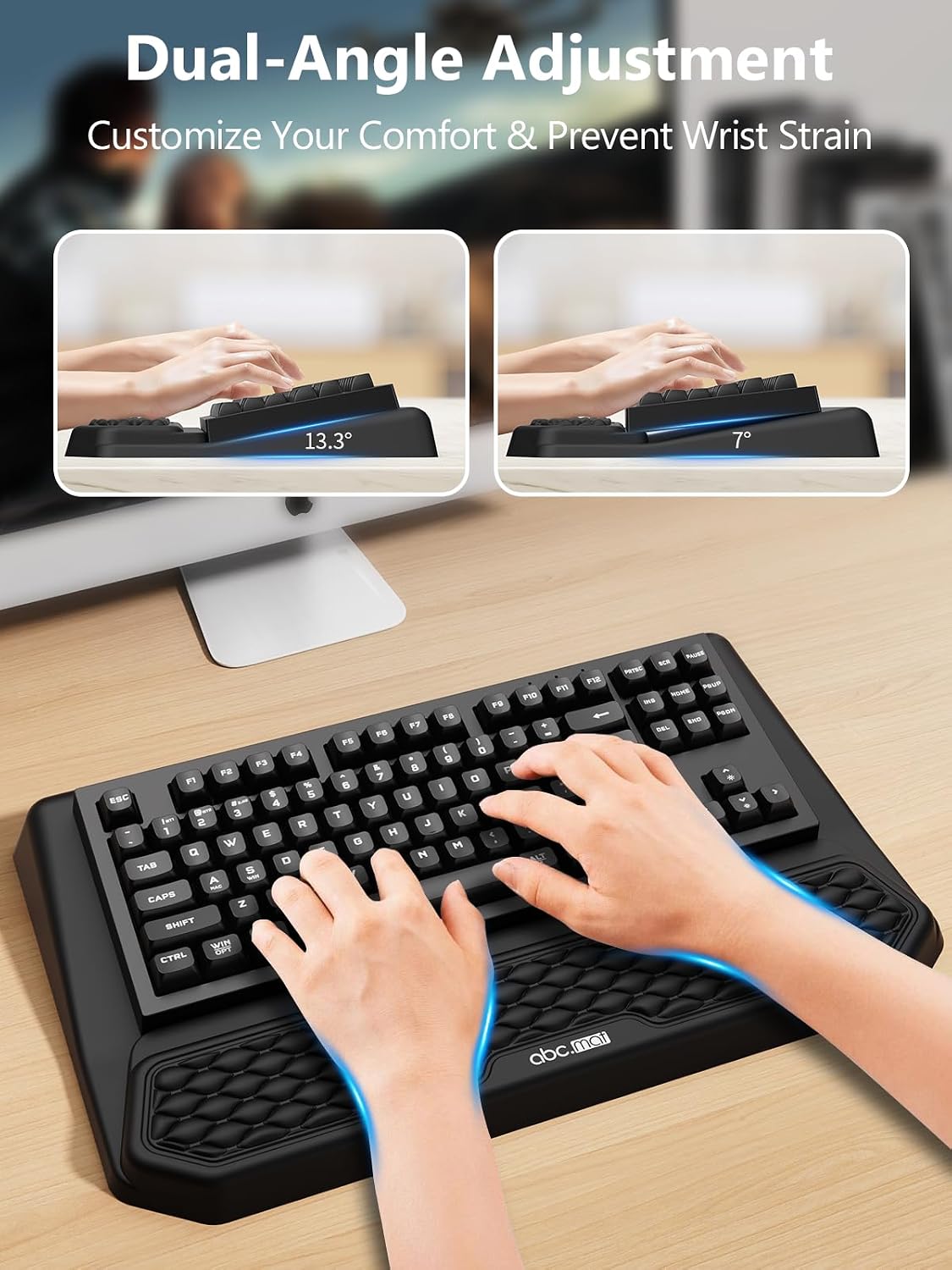 Soporte ergonómico 2 en 1 para teclado con reposamuñecas, color negro