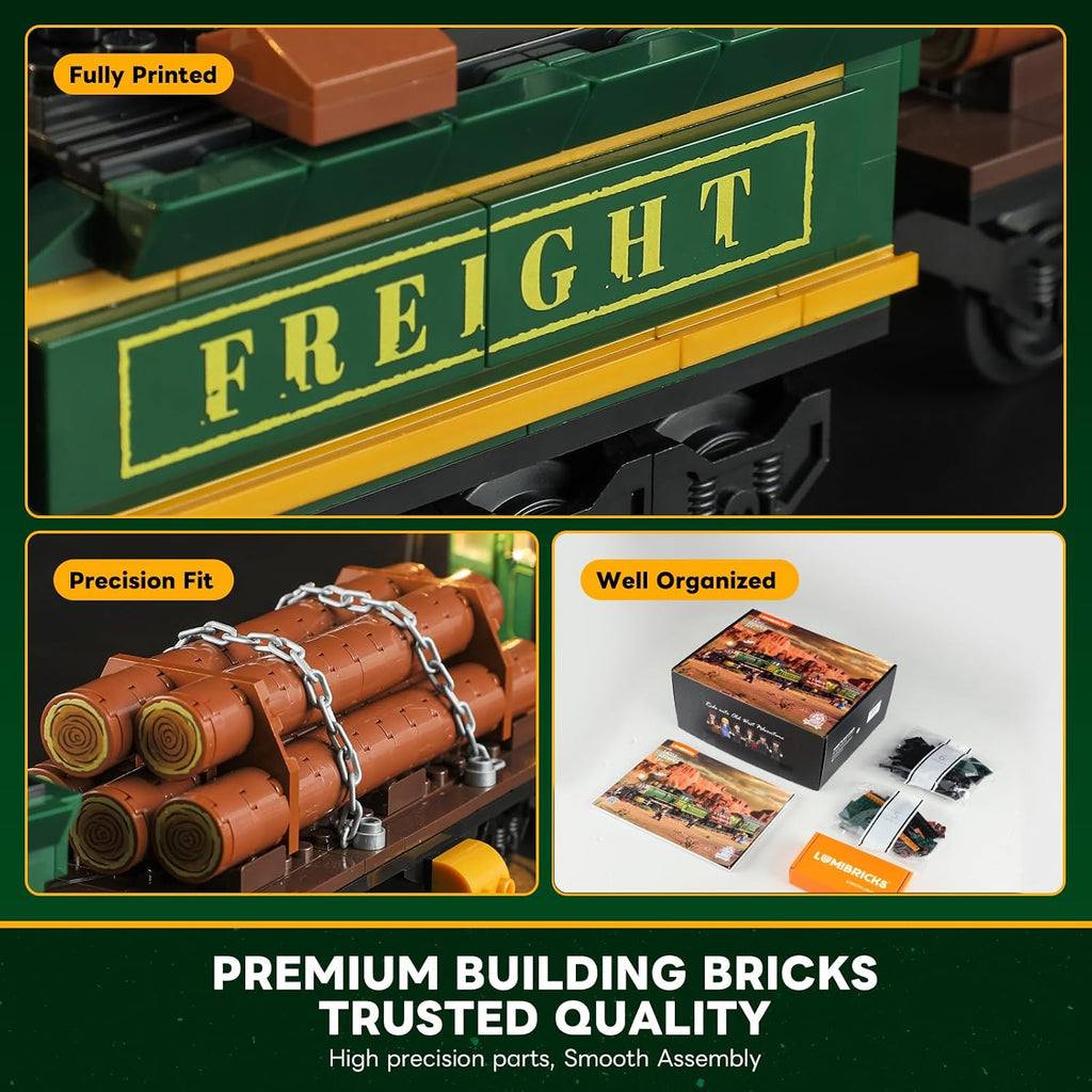 Lumibricks Wild West - Juego de ladrillos de construcción de tren de carga - Locomotora clásica 4-4-0 modelo 1524 piezas kit de ideas para adultos y adolescentes