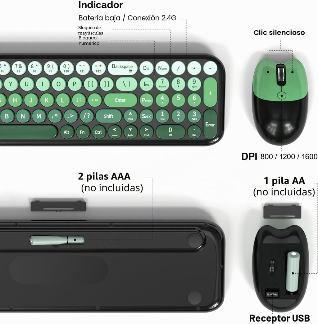 MOFII Combo de teclado y mouse inalámbricos, teclado pequeño compac...