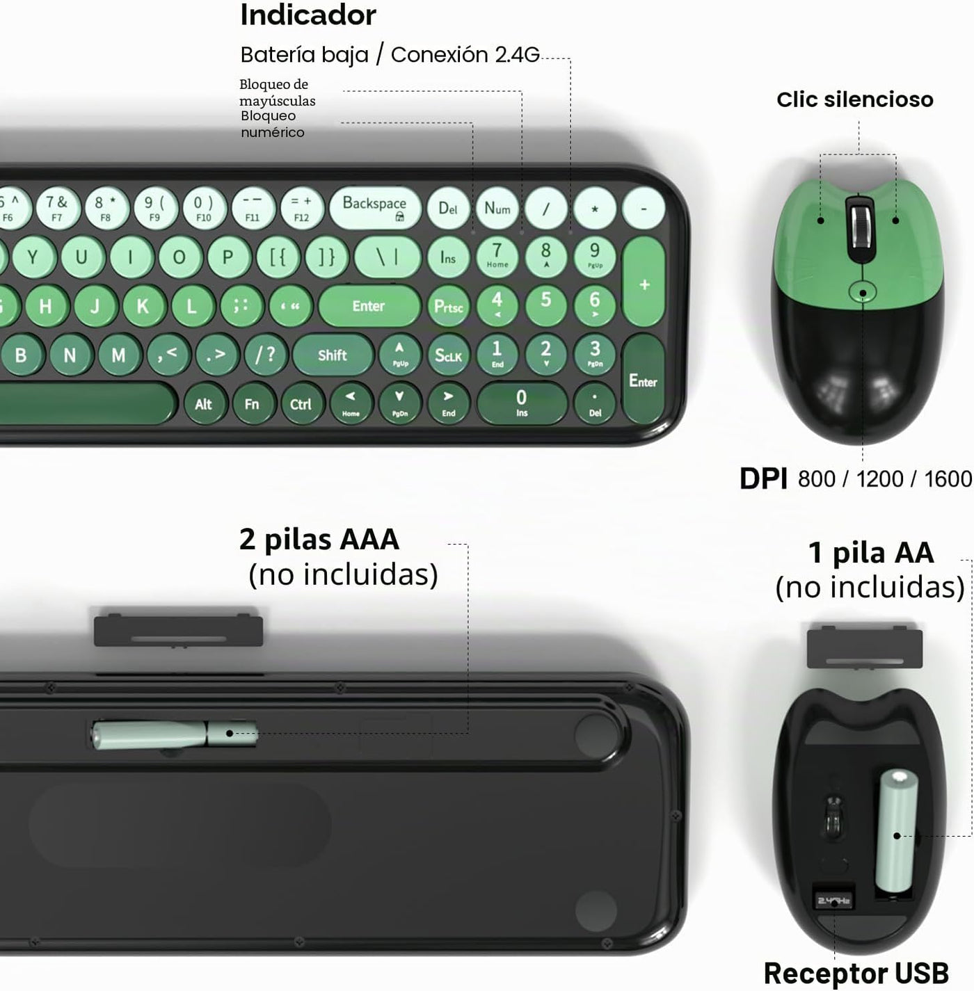 MOFII Combo de teclado y mouse inalámbricos, teclado pequeño compac...