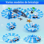 Pistas de carreras flexibles con temática oceánica para niños, regalo de cumpleaños para niños de 3, 4, 5, 6, 7 años, más de 240 piezas, juego de pista de automóvil construible con túnel de
