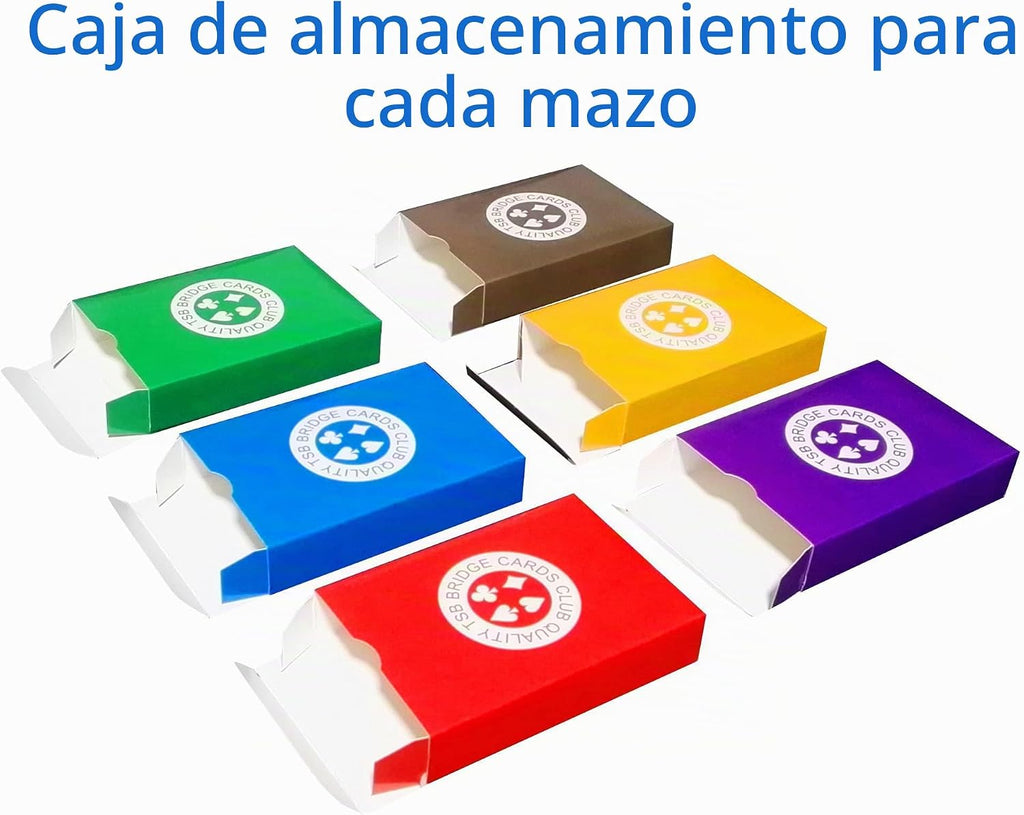 TSB Paquete de 12 cartas de puente de impresión estándar, 6 colores, fácil almacenamiento (2 rojas, 2, azules, 2, moradas, 2, grises, 2 verdes, 2 amarillas, regulares)