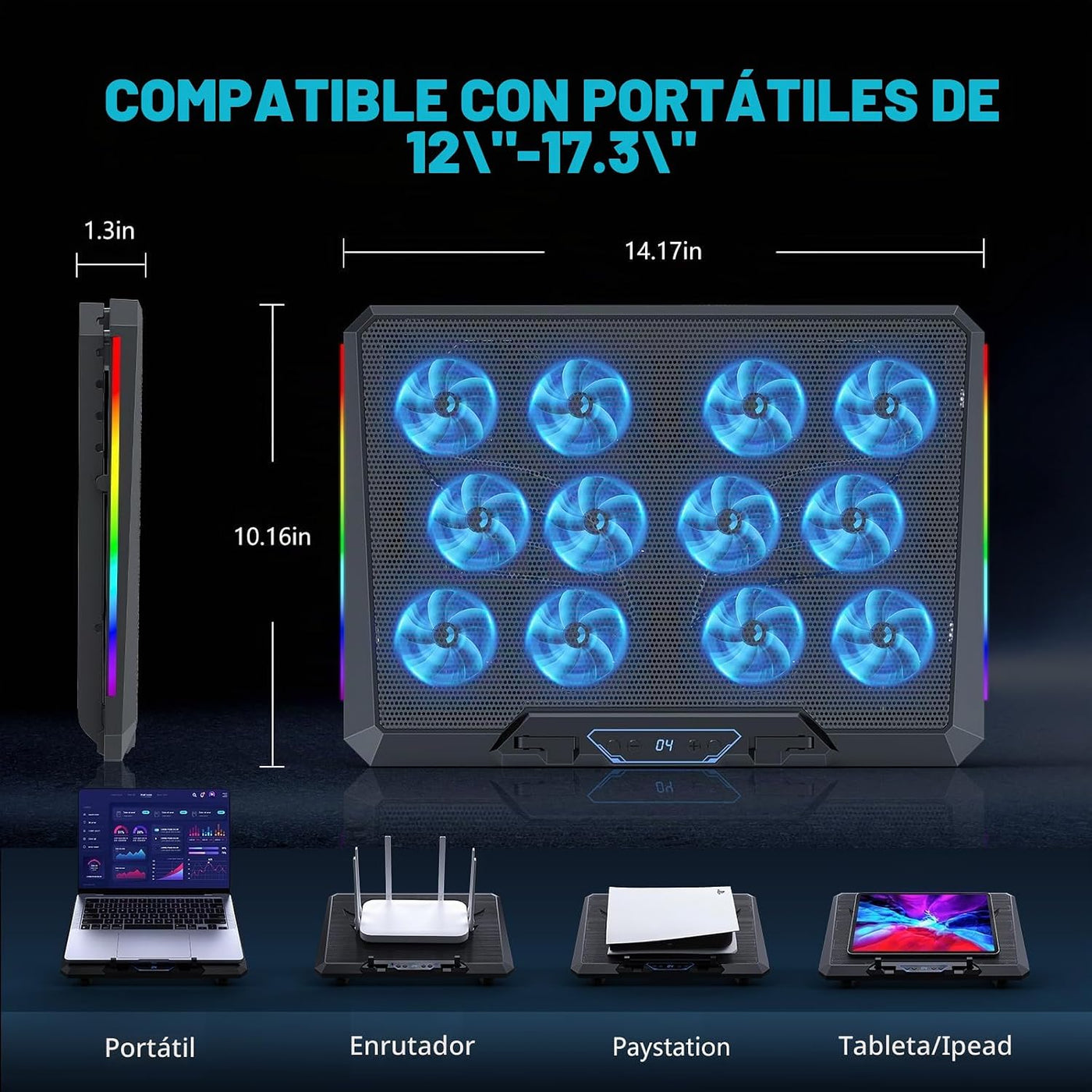 Trullypine Almohadilla de refrigeración para laptop con 12 ventilad...