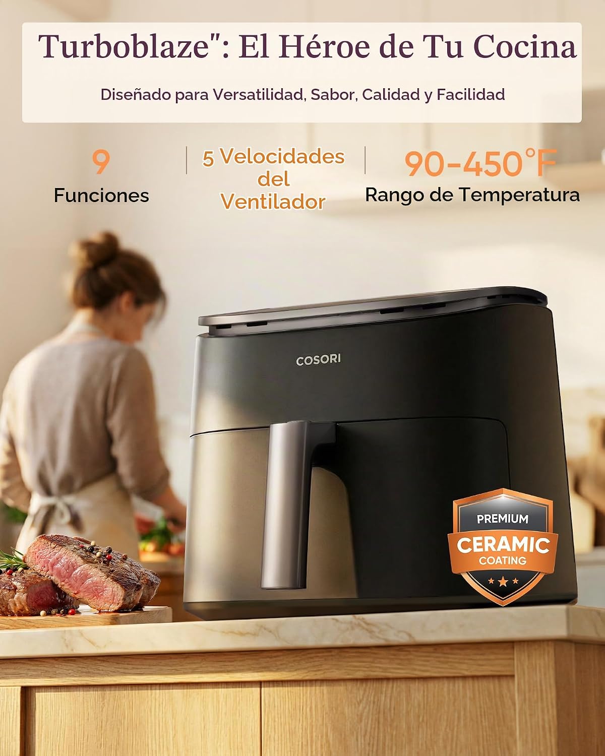 Cosori TurboBlaze Air Fryer, 9-en-1, 6 Qt, PFAS-Free Ceramic Coating