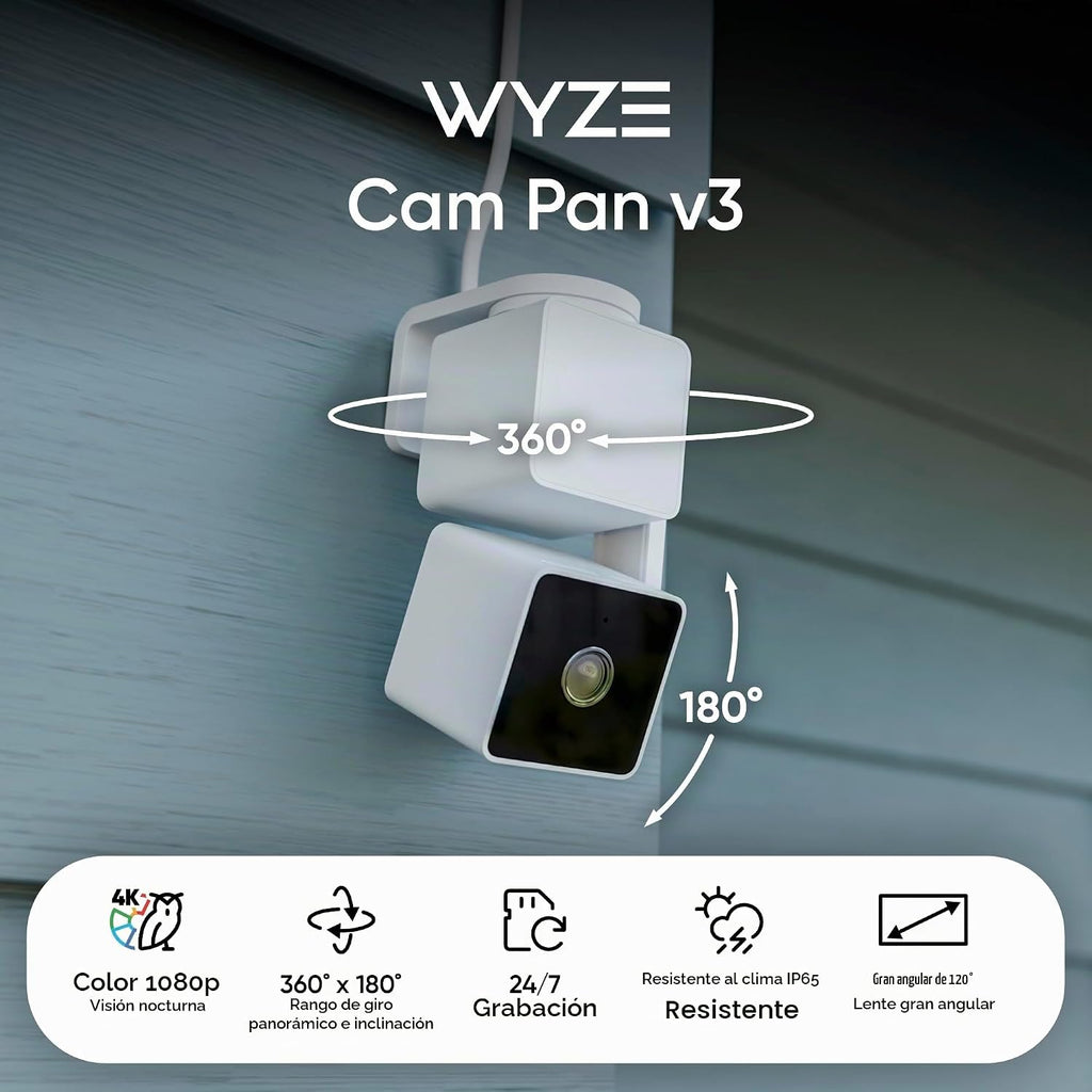 WYZE Cam Pan v3, cámara de seguridad para interiores y exteriores con
