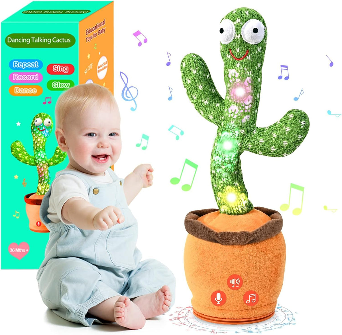 TWORIVER - Juguete de cactus parlante y bailarín de volumen ajustable, verde, No recargable